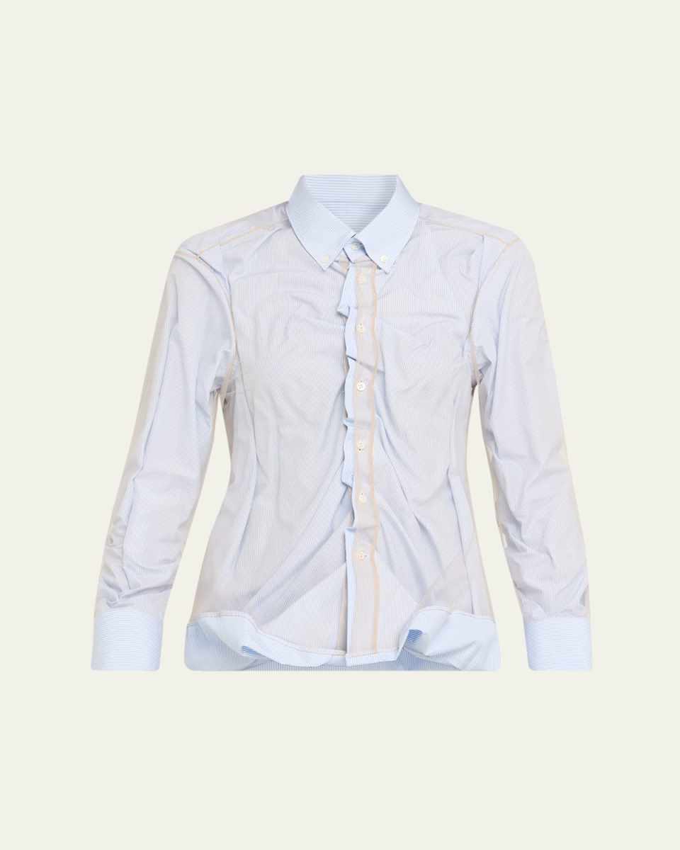 Layered Draped Stripe Button-Down Blouse